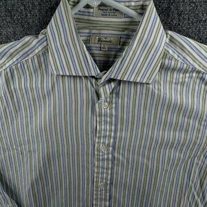 Faconnable Green Blue Striped Long Sleeve Button Up Size 5 (16.5) Large USA